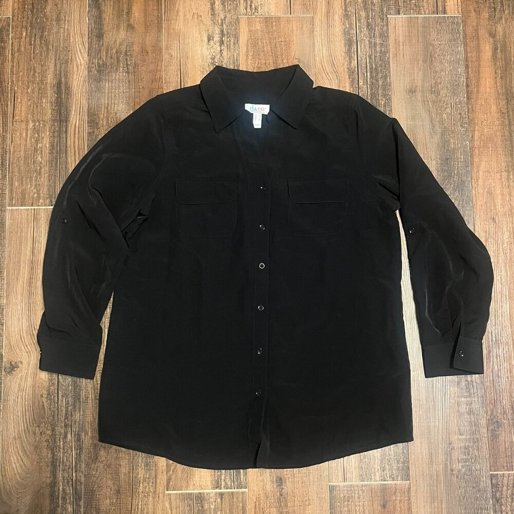 DENIM & CO Button Front Black Tunic - M